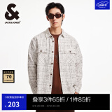 杰克·琼斯（JACK&JONES）春秋新款宽松翻领格纹花呢潮流百搭小香风外套长袖衬衫夹克男款 石灰花灰G01 常规 XL