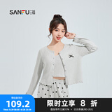 三福女秋季抗菌胸杯三件套睡衣 舒适开衫吊带长裤家居服488145 点/灰 M