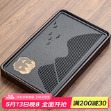 尚言坊简约实木茶盘家用办公功夫茶具套装大托盘沥水不锈钢底小茶台客厅 9柯木底千里江山茶盘53x33cm