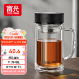 富光大容量高硼硅双层玻璃杯带茶隔加厚水杯子带把泡茶杯办公杯