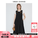 VEGA CHANG粉色连衣裙女2025年夏季新款海边度假显瘦气质减龄拼接背心长裙子 薄暮黑 L