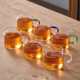 雅集茶具品茶杯晓茶杯100ml耐热玻璃品茗杯家用办公杯彩把-6个装