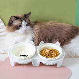 萌嘟星宠猫碗陶瓷狗食盆双碗倾斜护颈防黑下巴猫粮碗喂食饮水器防打翻