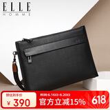 ELLE HOMME商务男士手包柔软头层牛皮信封包 大容量多隔层手拿包EB084800101黑色  生日礼物送男友