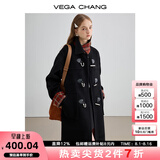 VEGA CHANG黑色毛呢子大衣女2025秋冬新款格纹中长款大衣 锆石黑 L
