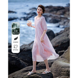 德玛纳【轻氧莱赛尔】夏季浪漫法式木耳边圆领娃娃裙可脱卸腰带女连衣裙
