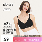 ubras无尺码女士内衣女无钢圈胸罩透气轻纱背勾文胸 黑色 经典款