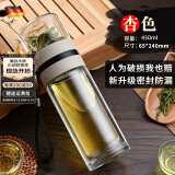 慕馨（moosen）玻璃杯茶水分离杯大容量双层玻璃泡茶杯男士家用耐高温水杯定制 儒雅灰-关注加购得杯刷450ml