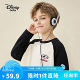 迪士尼（DISNEY）男女童长袖T恤圆领棉质儿中大童插肩打底上衣25春DB331AE09黑110
