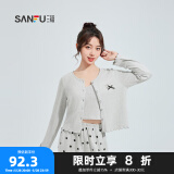 三福女秋季抗菌胸杯三件套睡衣 舒适开衫吊带长裤家居服488145 点/灰 M