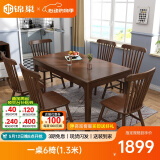 锦巢实木餐桌椅组合北欧日式小户型饭桌橡胶木长方形吃饭桌子YF-2310 胡桃色（温莎椅） 一桌4椅(1.3米)