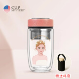 CUP MYSTERY双层玻璃杯女创意手绘水杯茶杯男士高硼硅玻璃水杯子卡通时尚高端 粉盖婚纱女孩 335ML