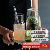 舍里 日式玻璃一壶一杯套装果汁饮料杯茶壶水杯茶杯牛奶杯早餐杯 小号1人饮杯壶+玻璃吸管