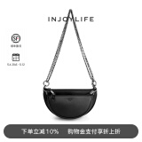 INJOYLIFE复古马鞍包通勤休闲流浪包双链条包斜挎包包半圆子母包 黑色
