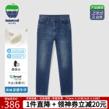texwood苹果牛仔裤男24新款休闲商务通勤直筒男士牛仔长裤 中蓝 36 