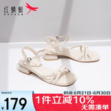 红蜻蜓高跟凉鞋女夏季法式一字带粗跟气质凉鞋 WLK24082 米色 38