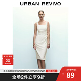 UR夏季新款女装时尚简约褶皱开衩无袖U领连衣裙UWG740077 本白 S