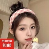 新款气质优雅格子发箍女外出百搭发卡头箍高级感高颅顶发饰韩版 粉色