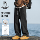 西域骆驼（VANCAMEL）牛仔裤男宽松直筒休闲韩版垂感阔腿九分裤子男牛仔长裤 黑色 M