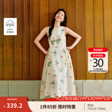 茵曼植物碎花女装无袖连衣裙浪漫度假风宽松2025夏季新品花苞长裙子 杏色【好评返现】 S