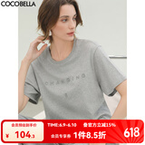 COCOBELLA立体字母刺绣短袖T恤女灰色圆领休闲纯棉上衣TS900 灰色 M