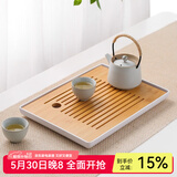 川岛屋日式竹茶盘家用托盘沥水小型简约客厅功夫茶具茶台茶托茶海 大号长方茶盘32*23*2.5cm