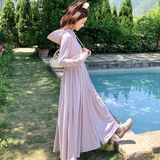 收腰防晒衣女长款2025夏季新款冰丝宽松长款防晒衣收腰裙防晒服薄 【紫色+可拆卸帽檐+衣长120】