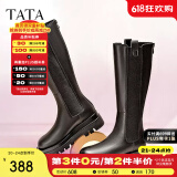他她（TATA）厚底长筒靴女靴英伦加绒保暖骑士靴高筒靴秋冬新WXK02DG3 黑色（绒里） 36