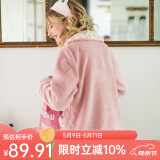 芬腾 珊瑚绒睡衣女冬季加厚法兰绒开衫加绒休闲秋冬款家居服套装 粉桔 2XL