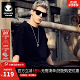 闪电潮牌（GENANX）潮牌夏季男士圆领纯色t恤男衣多穿百搭宽松打底短袖T恤男潮 黑色 XL