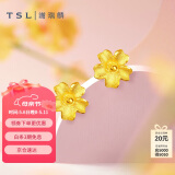 谢瑞麟（TSL）母亲节礼物圣诞礼物 黄金耳钉磨砂朱槿花朵足金耳饰YM352 约0.75g