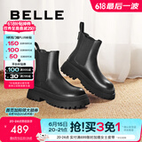 百丽（Belle）切尔西靴女商场同款黑色英伦皮靴短靴X2G2DDD3 黑色 34 (220mm)