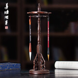 善琏湖笔 圆盘笔架13针 毛笔架毛笔挂鸡翅木圆盘实木笔挂 双层可转动简约复古文房四宝书法用品13挂毛笔架