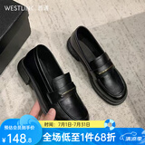 西遇乐福鞋女2025新款春季简约法式一脚蹬小皮鞋通勤黑色单鞋 黑色 37