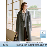 范思蓝恩钻石立裁系列 100%羊毛复古翻领双排扣大衣冬装毛呢外套 高级灰 M