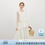 范思蓝恩度假风重工领口无袖挂脖连衣裙2025夏新款不规则裙摆2469 米色 L