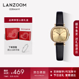 LANZOOM蓝族黑金小方糖手表女满天星时尚轻奢女士手表高级生日礼物送女友 【可代写贺卡】黑色皮表带