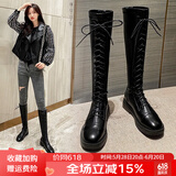 ZHR长筒靴女过膝皮带扣便捷拉链皮靴增高显瘦女靴女鞋加绒保暖骑士靴 黑色（BLN66D-系带款-单里） 36