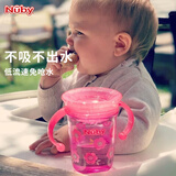 努比（Nuby）宝宝喝水杯带手柄360度吮吸魔术学饮杯啜饮杯嘬口敞口杯带防尘盖 粉色花朵 240ml