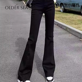 OLDER SEA黑色微喇叭牛仔裤女夏季2025新款女士高腰显瘦弹力喇叭马蹄裤子女 黑色 M 建议95-105斤