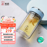 希诺（HEENOOR） 抗菌玻璃杯女士双层水杯隔热便携简约透明家用带滤网泡茶花茶杯 蓝色 220ml