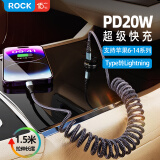 ROCK苹果数据线车载充电线便携弹簧伸缩闪充电线适用iPhone14/13Pro/12/11iPad手机lightning快充线