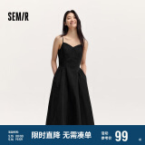 森马连衣裙女显瘦V领吊带裙年收腰裙子礼服简约长裙107424114025
