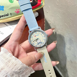 歌莉侑（GCCLIYO）手表女学生简约品牌复古气质高中生男表考试专用大表盘情侣腕表 蓝黄带黄银框（帆布带）