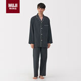MUJI无侧缝 法兰绒睡衣 男士家居服冬季 深灰色图案5A L