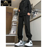 冰隐冲锋裤子男款春秋魔术贴束脚裤美式机能工装休闲裤 黑色 L 建议125-145斤