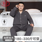 浪莎大码睡衣男纯棉加肥加大春秋季长袖休闲家居服胖子肥佬开衫套装