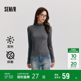 森马（Semir）长袖T恤女半高领吸湿发热抗菌2024冬紧身抓绒打底衫109724101001