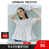 UR夏季新款女装时尚多巴胺娃娃衫短袖罩衫衬衫UWU240062 本白 S