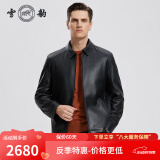 雪豹真皮皮衣男头层鹿皮秋冬翻领拉链简约休闲男士羽绒内胆皮夹克外套 黑色-羽绒内胆 4XL /56(190/108A)